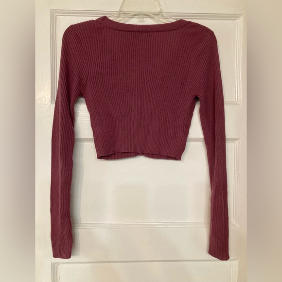 Wild Fable Mauve crop top button down long sleeve sweater - Picture 2 of 9